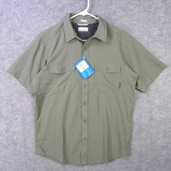 Columbia Shirt Mens Small Stone Green Short Sleeve Button Up Regular Fit Vented - Picture 1 of 8